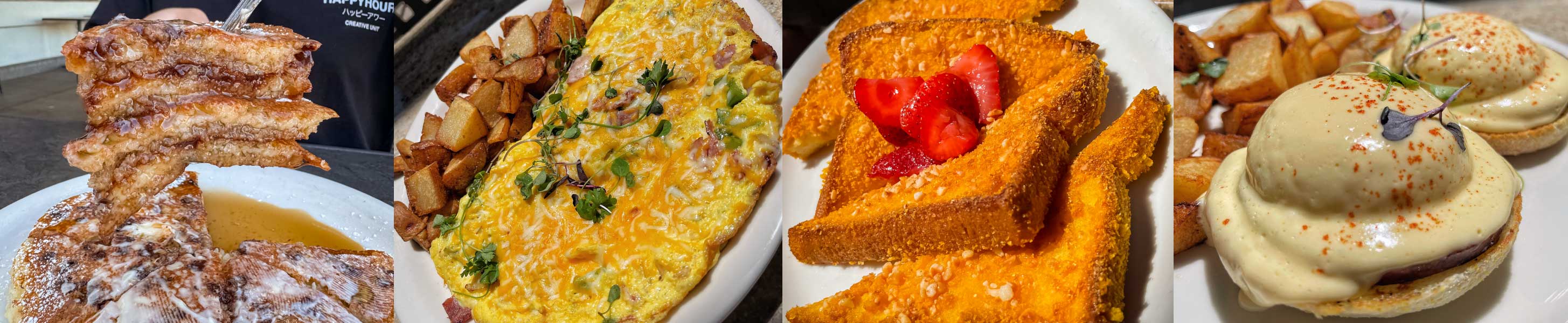 Pancakes, Denver Omelette, Captain Mac Nut French Toast, Eggs Benedict